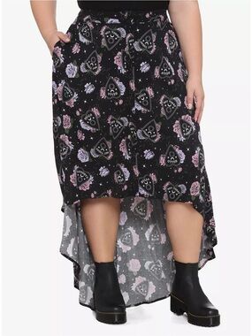 Hot Topic Black Floral High-Low Skirt with Purple and Pink Roses
